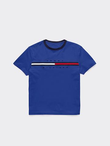 Fiú Tommy Hilfiger Logo Stripe Póló Kék | HU 2280WNB